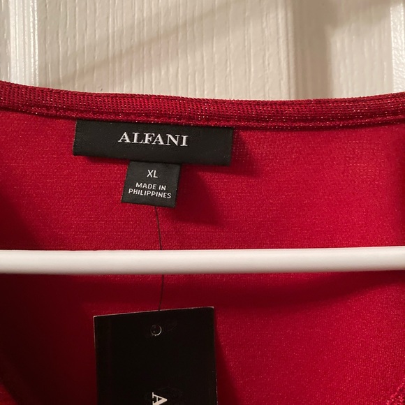Alfani Women’s Dressy Red Shine Knit V Neck Long Sleeve Mock Surplice Top XL - Picture 2 of 5